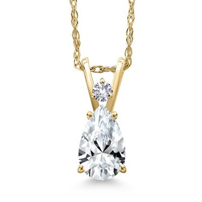 14K Yellow Gold White Created Sapphire Pendant Necklace for Women | 1.14 Cttw |