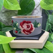 7.5-8" Snap Leather Floral Embroidered Wristband Bracelet New Free Ship C1561