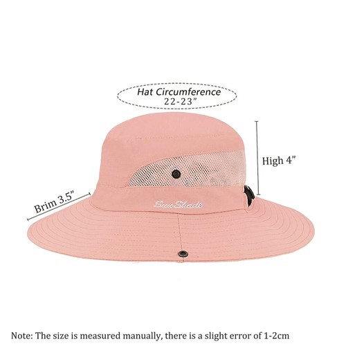 Womens Beach Sun Hat Mesh High Ponytail Hole Wide Brim UV Protection Bucket H... - Picture 5 of 8