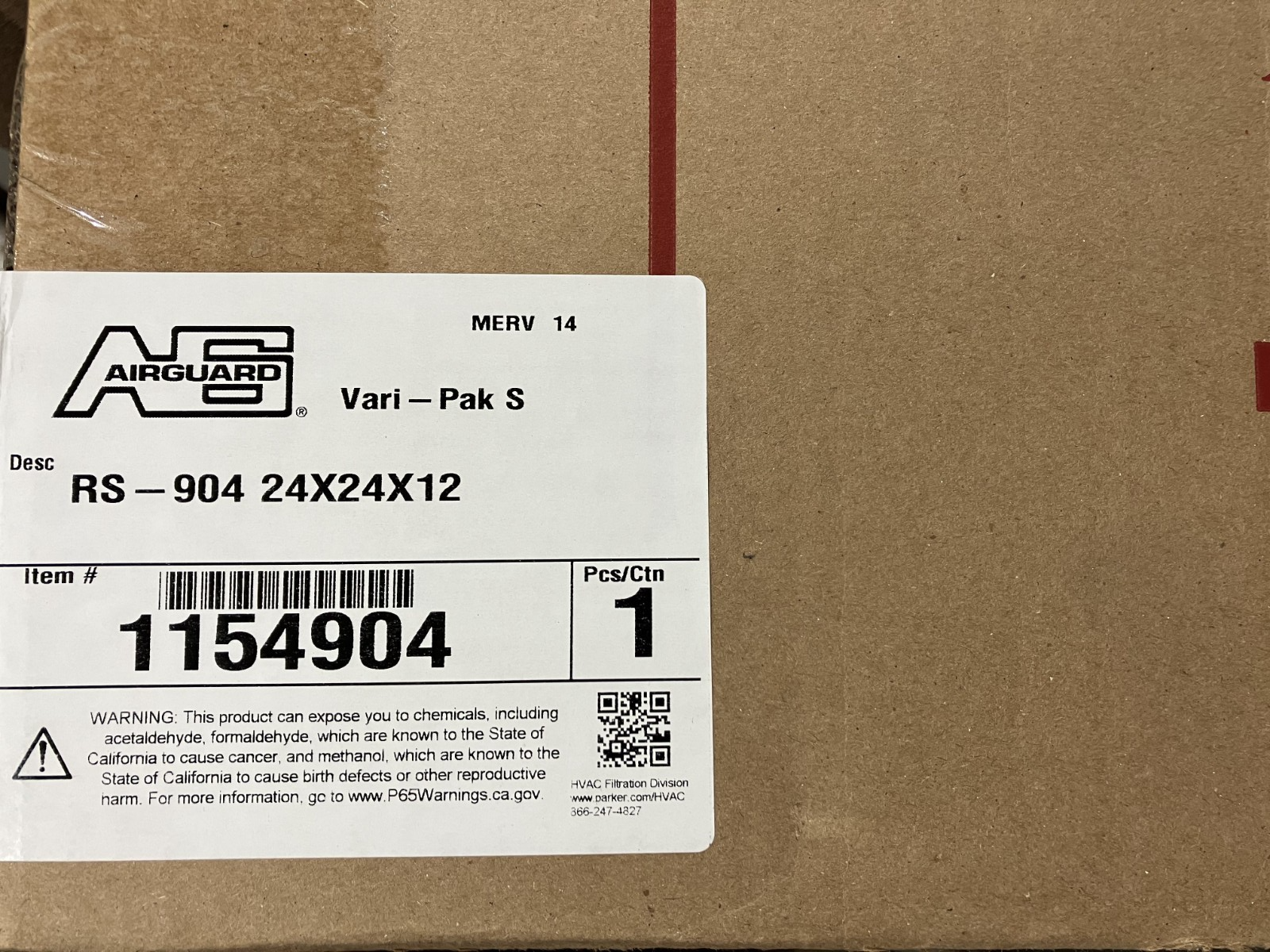 Vari Pak Filter Parker HVAC MERV 14 RS-904 1154904 24X24X12 VARI-PAK S BOX STYLE AIR ...