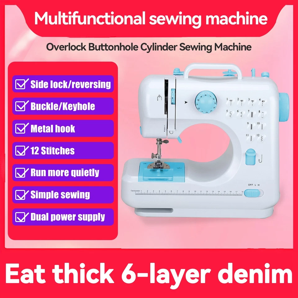 Blue Mini Electric Sewing Machine 12 Stitches Double Thread Portable US 110V - Image 3 of 4