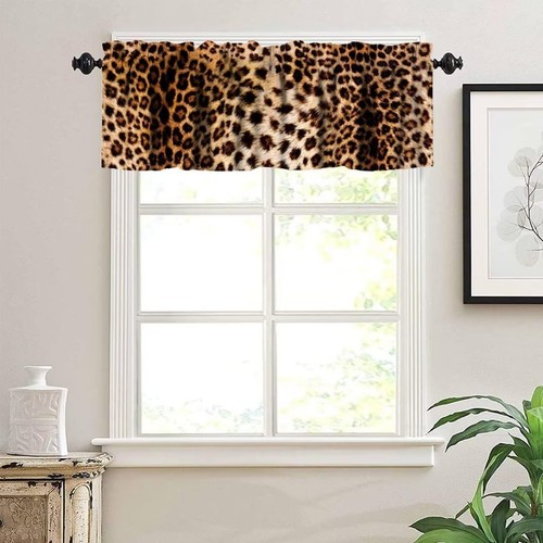 Leopard Valances Curtain for Window,Wildlife Animal Skin Print Kitchen Curtai... - Foto 4 di 6