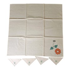 Vtg Tablecloth Square Embroidered Floral Cross Stitch 4 Napkins 33 X 32"