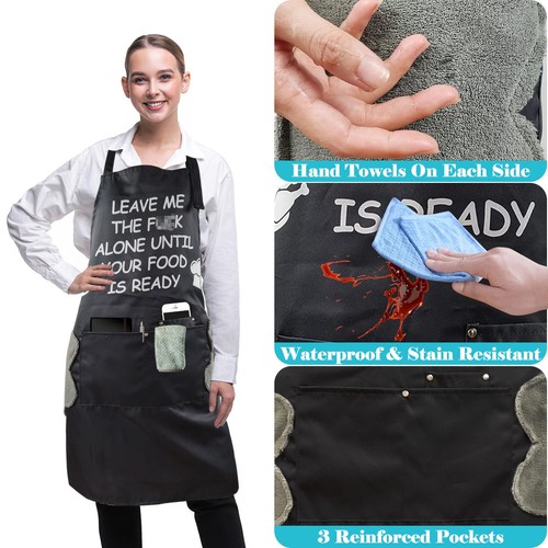 2er Pack Küchenschürzen Damen verstellbar mit 3 Taschen wasserdicht Latz 2 Handtücher - Bild 3 von 6