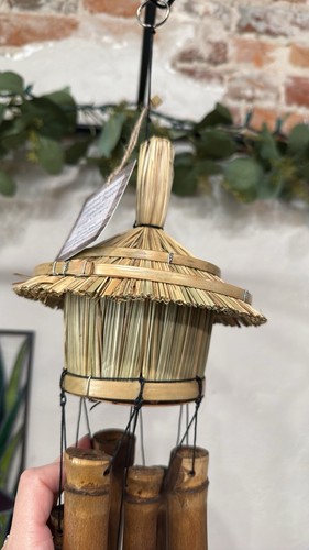 Bamboo Round Tiki Hut Birdhouse Wind Chime 22" - Picture 3 of 6