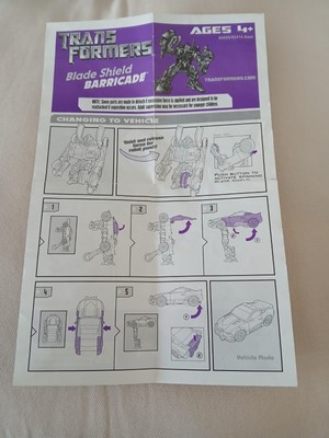 Transformers Blade Shield Barricade Cybertron Instruction Sheet 2007