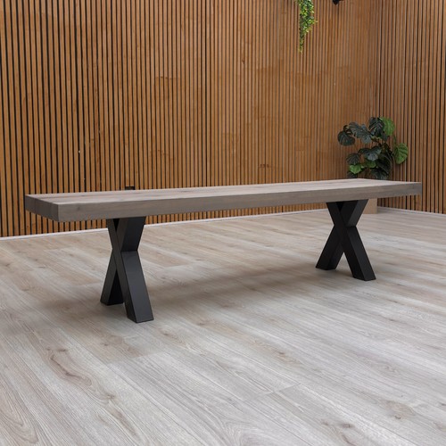 Furniture Village Bodahl ‘Njord’ Grey Solid Oak 180cm Dining Bench Metal Leg NEW - Picture 4 of 7