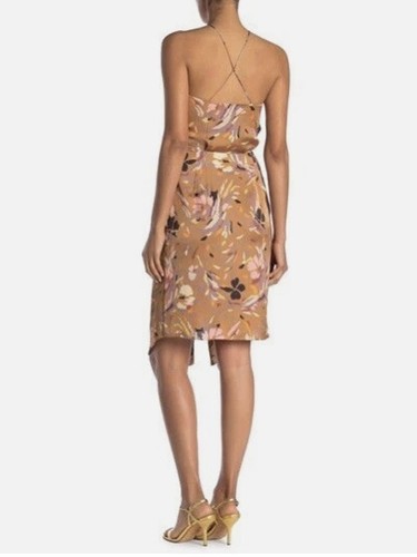 REISS PAOLA Floral Printed Halterneck Cocktail Dress - Gold Tan Sz Eur32 US 0 XS - Picture 11 of 11