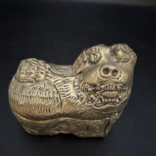 Silver Foo Dog Lion Trinket Handmade Box Vintage Asian 3” X 2” - Bild 2 von 7