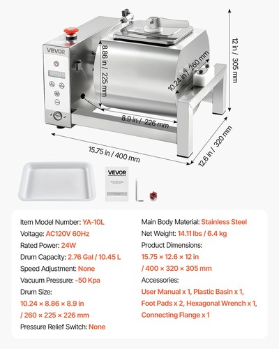 VEVOR Vacuum Meat Tumbler Marinator Machine 10L for Chicken Steak Fish Stainless - Picture 7 of 12