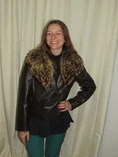 Vintage 1980's Preston & York Lamb Skin Leather Jacket with Raccoon Fur Collar