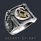 Masonic Ring Freemason Signet 925 Silver Ring Masonry Biker 18K-Gold-Plating