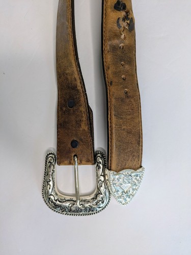 Vintage Tony Lama brauner Ledergürtel. Silberne Conchos Schnallenspitze überbacken Größe 36 - Bild 2 von 6