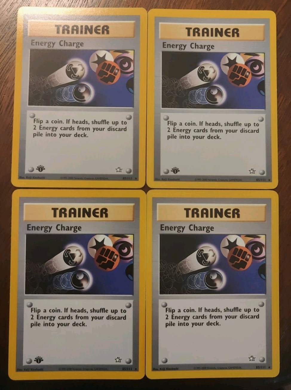 Vintage Pokemon: Energy Charge(x4) #85/111, (1st ed, unlim) Neo Genesis Rare, NM