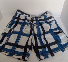 Caribbean Joe Men's Swim Trunks Sz Lg. White, Black, Blue READ