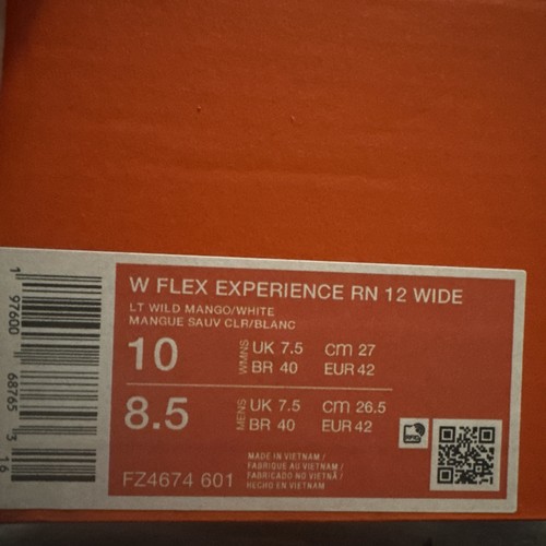 Nike W Flex Experience RN 12 FZ4674-601 Lt Wild Mango/white Women Sz 10 Wide - Picture 8 of 8
