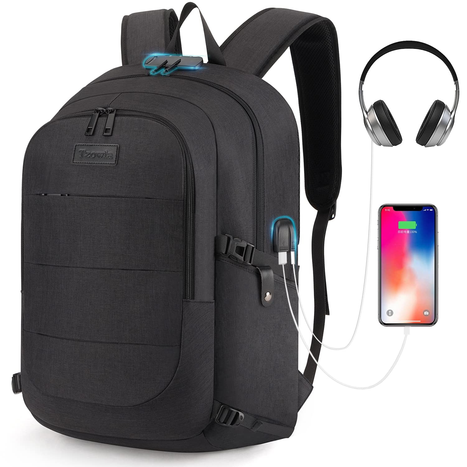 Waterproof Anti-Theft Laptop Backpack with USB Charging Port for Travel