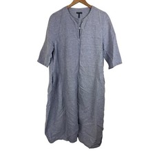 Oska Linen Cotton Chambray Midi Dress Womens Size 3 US 10/12 Blue