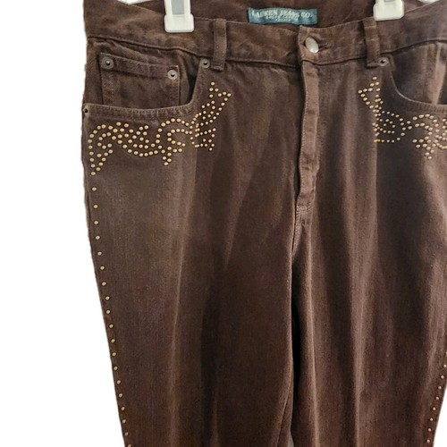 RALPH LAUREN JEAN CO BROWN DENIM JEANS WITH  STUD ACCENT DESIGNS SIZE 12 NWT - Picture 3 of 10