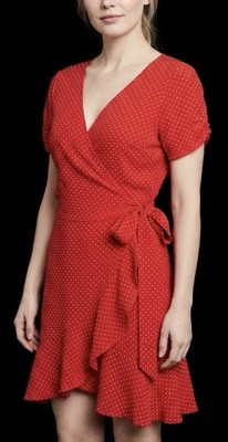 No Rest For Bridget Audrey s Red Polka Dots V Neck Ruffled Wrap Dress L
