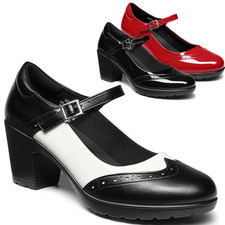 Women Mary Jane Pump Shoes Ankle Strap Low Chunky Heel Office Work Oxford Shoes