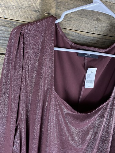 Lane Bryant Womens Plus Sz 22/24 Purple Shimmer Square Neck Long Sleeve Top - Picture 2 of 12