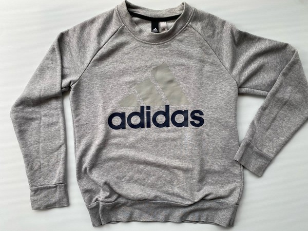 ADIDAS grey crew neck sweatshirt ~ large logo ~ size M / 8 - 10