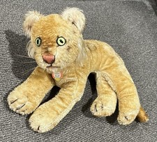 Vintage 1950s Steiff Golden Lion Cub Plush Mohair Stuffed Animal Green Eyes