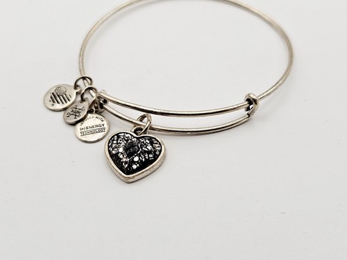 Brazalete Alex & Ani "Cristal Negro Pátina" Corazón ❤️ Plata Dije ✨️ - Imagen 4 de 9