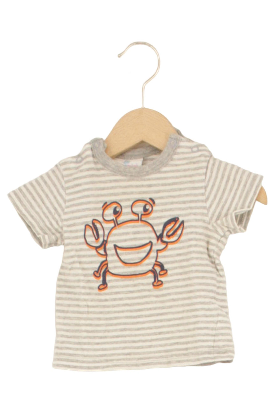 TOPOMINI Kinder T-Shirt Gr. 62 Grau Gestreift Krabbenmotiv