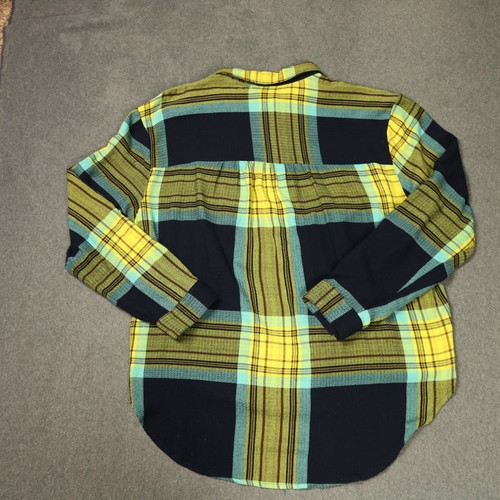 Cato Plaid Flannel Shirt Long Roll-Tab Sleeves Button Front Blue & Yellow XL - Picture 10 of 24