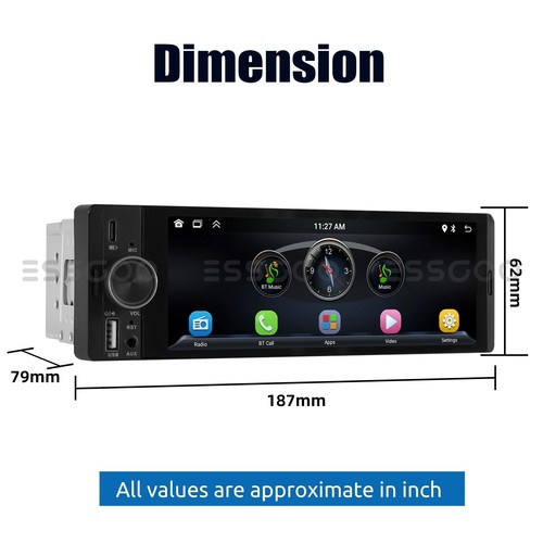 Autoradio ESSGOO CarPlay Android Auto 6,36" 1 DIN Bluetooth Audio FM +CAM - Foto 13 di 15