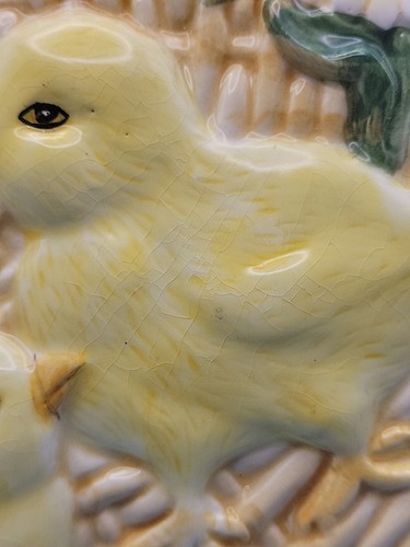 Piatto da portata rotondo vintage CSC pulcini ceramica margherite su cesto tessuto 3D 9,5" - Foto 5 di 11