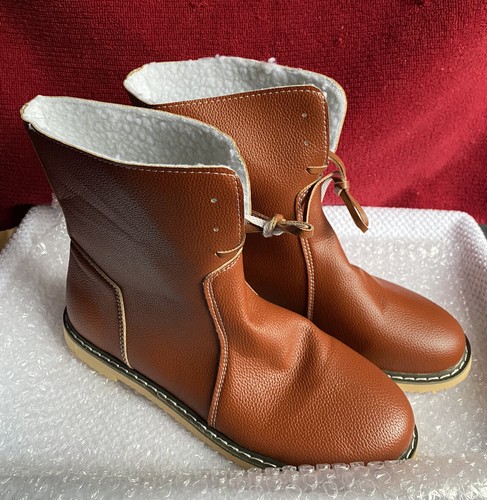 Damenstiefel Größe 41 (US 10) karmelfarben Vinyl-Stiefeletten Fleecefutter - Bild 1 von 7