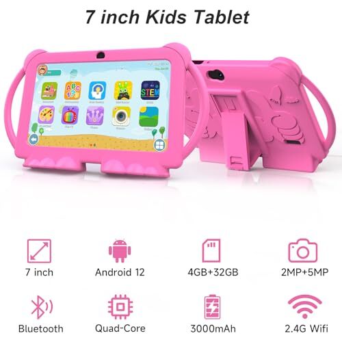 Kids Tablet, 7 inch Android 12 Tablet for Kids, 4GB RAM 32GB ROM 1TB Pink - Picture 2 of 8