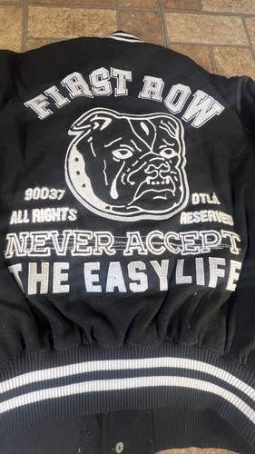 First Row Varsity Jacket Black Bulldog Street Wear Size Small - Picture 11 of 17