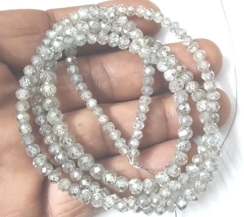 Diamond White Necklace 925 Silver Clasp 18 inch Faceted Beads 5-6 mm Certified - Picture 2 of 4