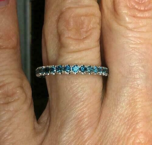 2Ct Round Cut Blue Diamond Full Eternity Wedding Band 14K White Gold Finish - Picture 2 of 3