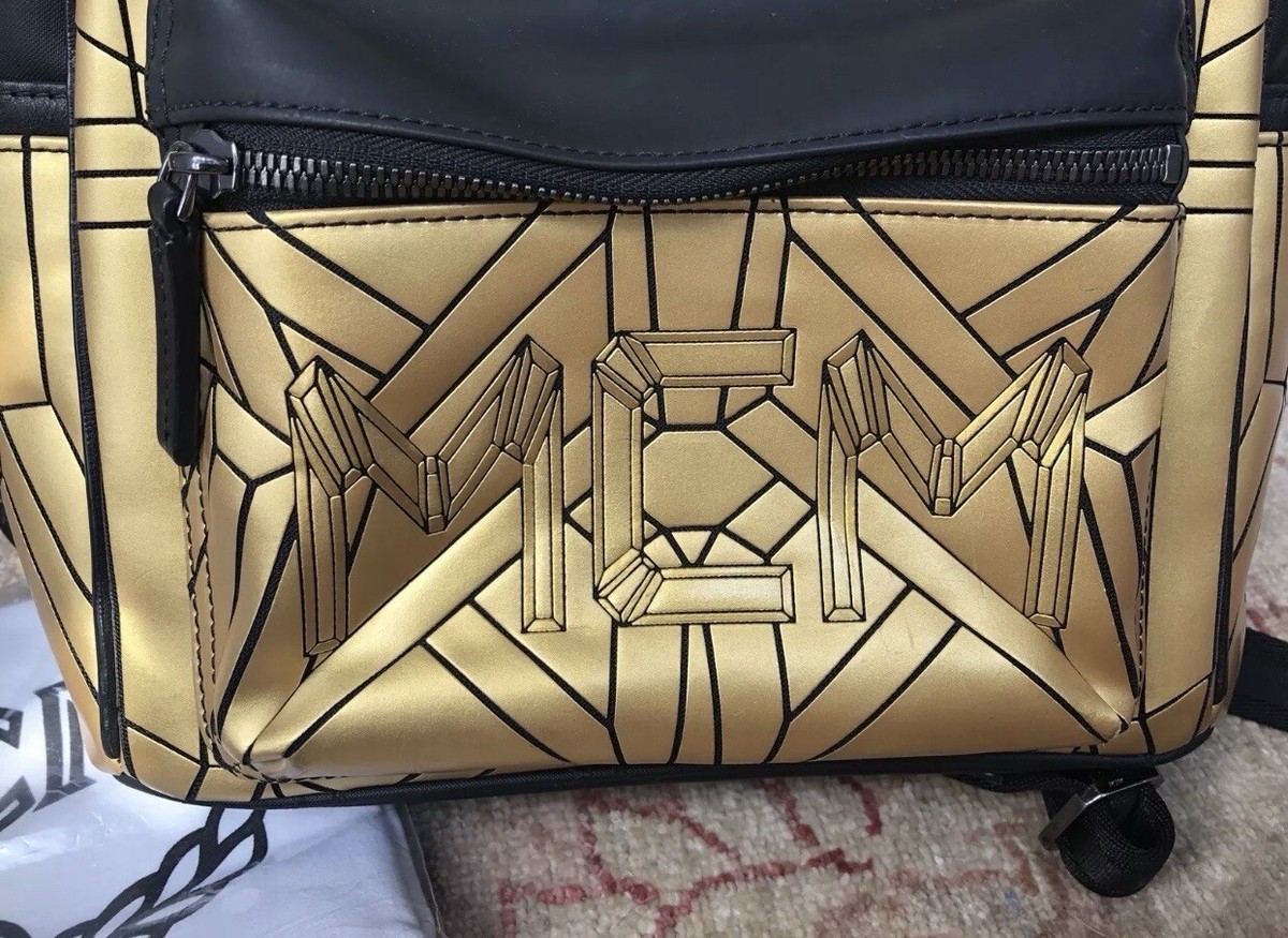 MCM Unisex Small Gold Black Leather Bionic Metallic Backpack  display picture 2