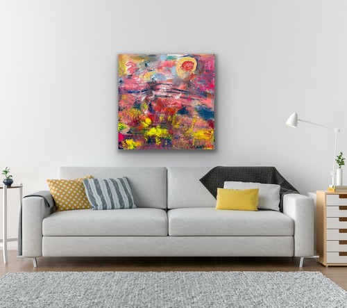 Pintura al óleo expresionismo abstracto de MBollen Yellow Flowers Mountain Sun West  - Imagen 10 de 11