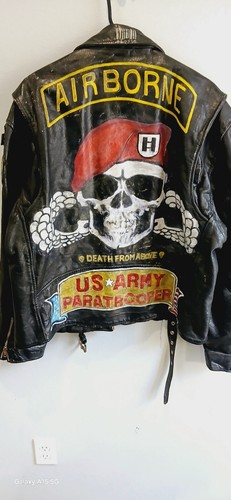 Vintage Bowen Aiborne USA Army Mens Leather Jacket Size L