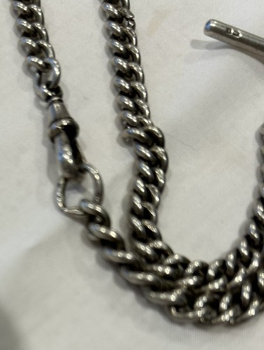 ANTIQUE ALBERT FOB CHAIN WITH T-BAR ENGLISH HALLMARKED WITH " LION" ON EACH LINK - Picture 4 of 4