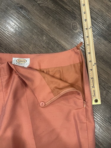 Talbots Petites Pure Silk Dress Pants Sz 8 Coral Salmon Shimmer Metallic Pleated - Picture 8 of 14