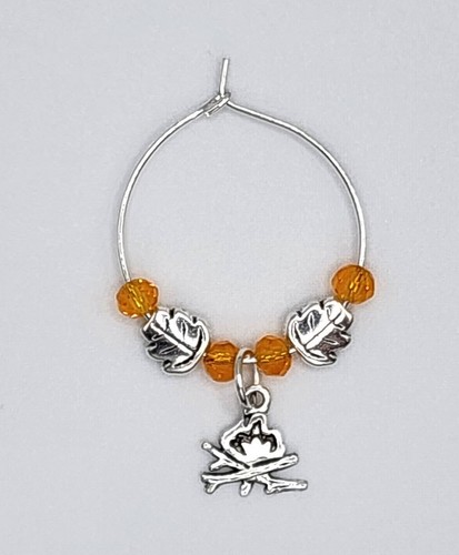 NEW Seasonal Fall Autumn Wine Charms Silver w/Leaf Accent Bead Set of 8 Handmade - Picture 12 of 15