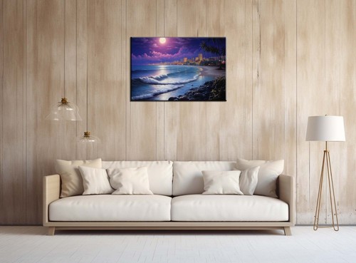 Hawaiian Beach at Night Oil Painting Printed on canvas,Giclée Print,06 - Picture 3 of 8