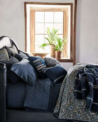 Ralph Lauren Journey's End Montray Navy Queen Flat Sheet $185 NIP - Picture 3 of 16