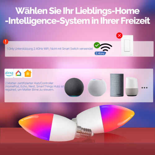 MOES Smart Matter lampadina Wi-Fi E14 LED RGB lampada dimmerabile Alexa Google HomeKit - Foto 3 di 17