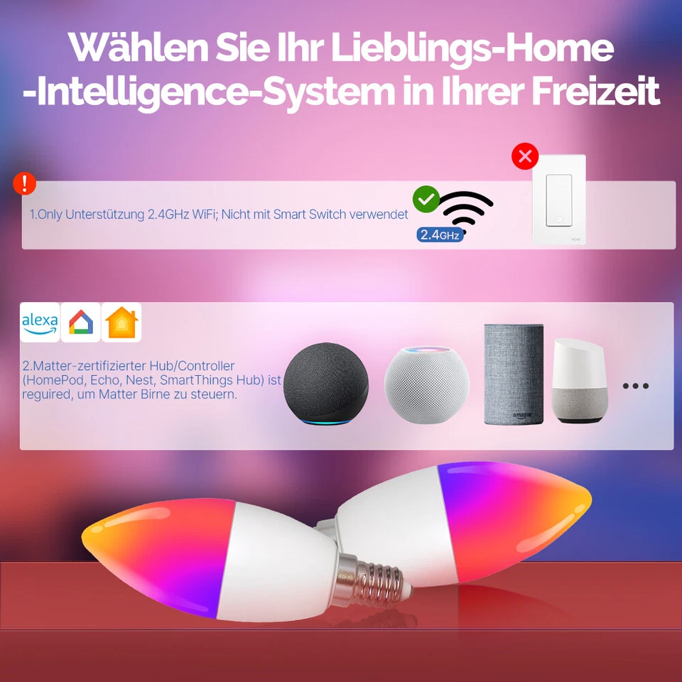 MOES Smart Matter Glühbirne E14 WLAN LED Leuchtmittel RGB Dimmbar Lampe 6W 470LM - Bild 3 von 4