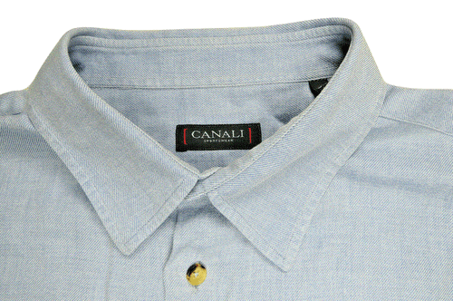 Canali  Shirt Mens XL Chambray Blue Cotton Made in Italy Designer - Picture 5 of 10