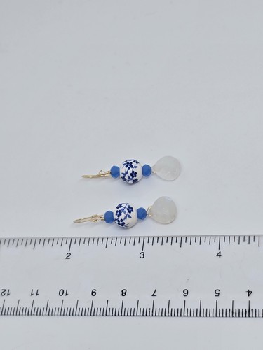 White Moonstone Briolette Dangle Earrings, 14k Yellow Gold or Sterling Silver - Picture 4 of 8